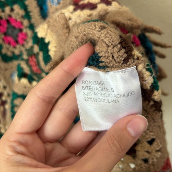 Boho Wool Blend Granny Square Colorful Crochet Poncho Sweater Top - Picture 10 of 11